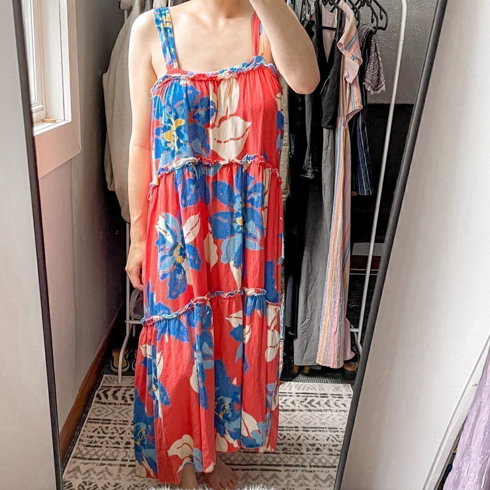 Free People Floral Tiered Printed Maxi Dress Sleeveless S